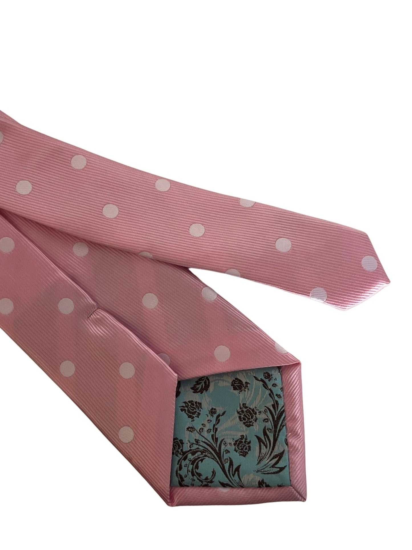 Baby, light, pastel, powder, candyfloss, bubblegum, blush pink tie with white polka spots by Frederick Thomas Handmade Mens Ties