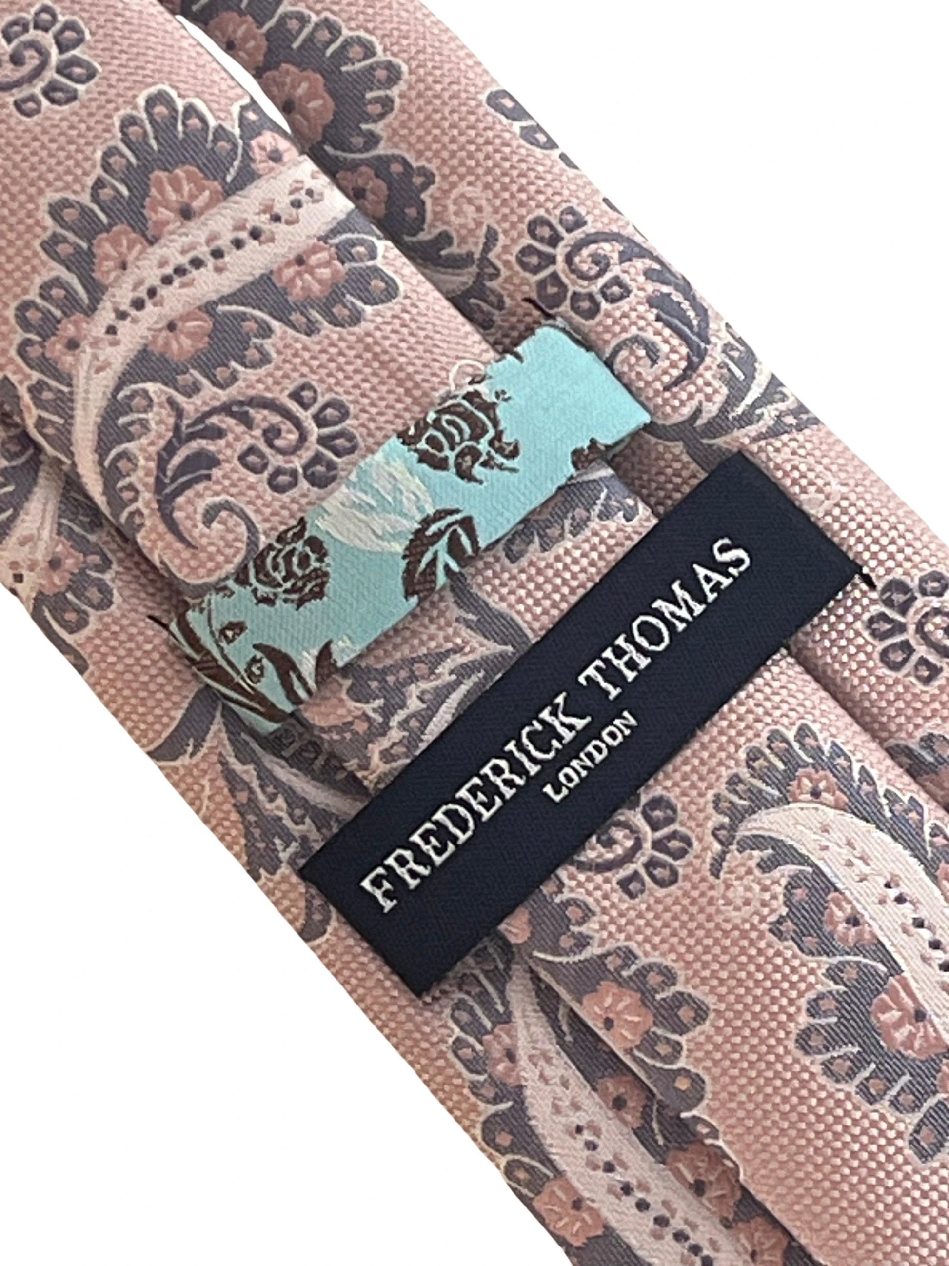 Baby, light, pastel, powder, candyfloss, bubble-gum, blush pink paisley tie by Frederick Thomas Handmade Mens Ties