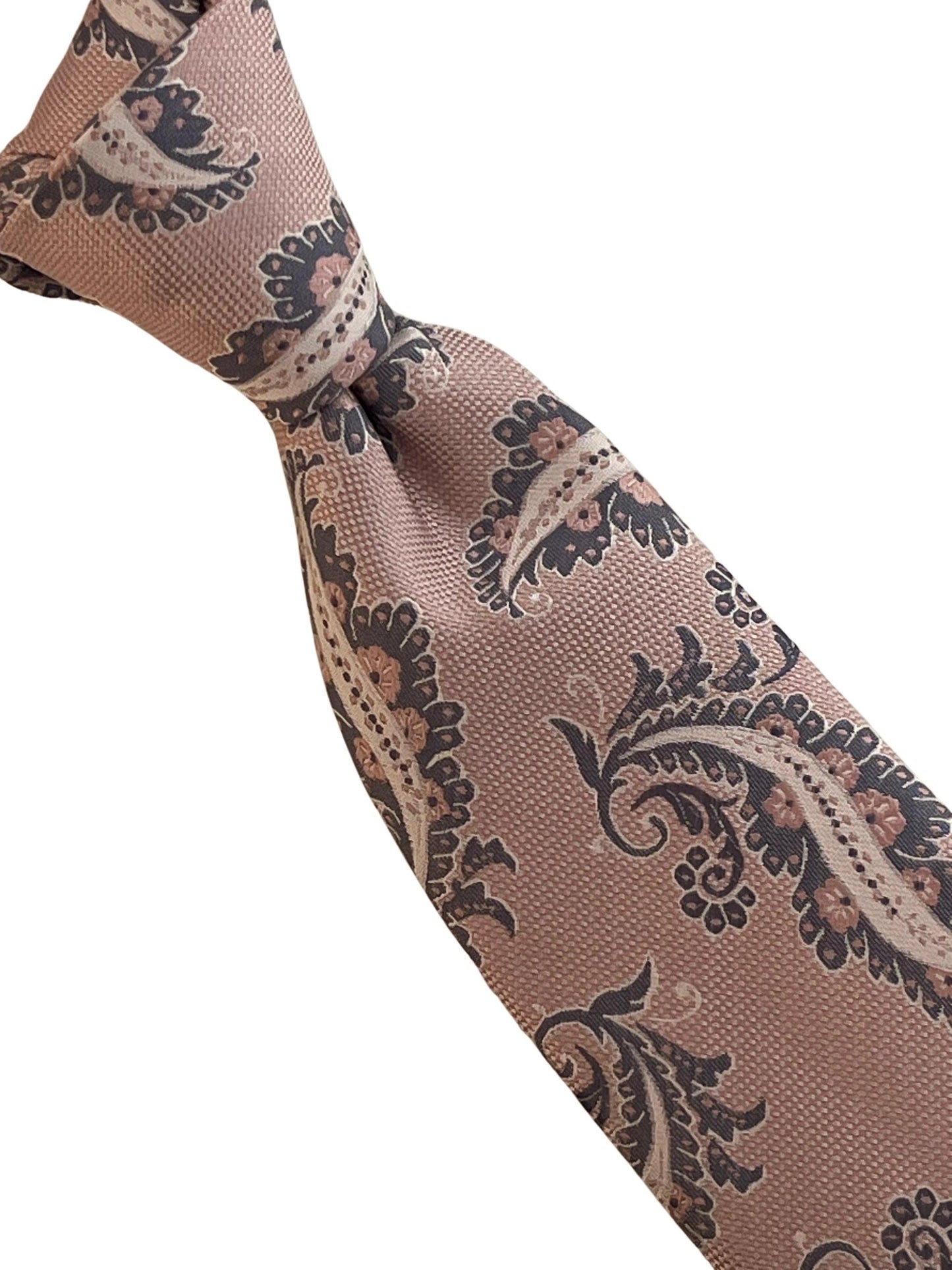 Baby, light, pastel, powder, candyfloss, bubble-gum, blush pink paisley tie by Frederick Thomas Handmade Mens Ties