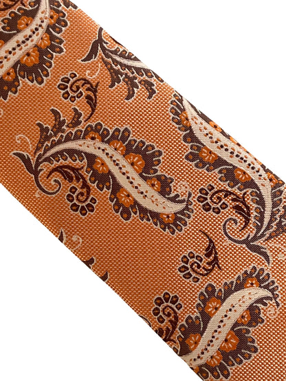 Apricot peach orange paisley necktie by Frederick Thomas Handmade Mens Ties