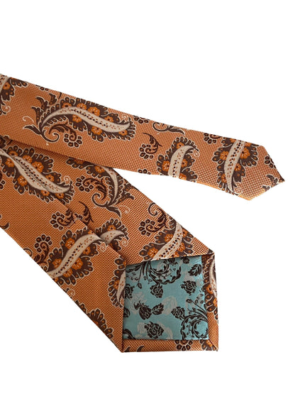 Apricot peach orange paisley necktie by Frederick Thomas Handmade Mens Ties