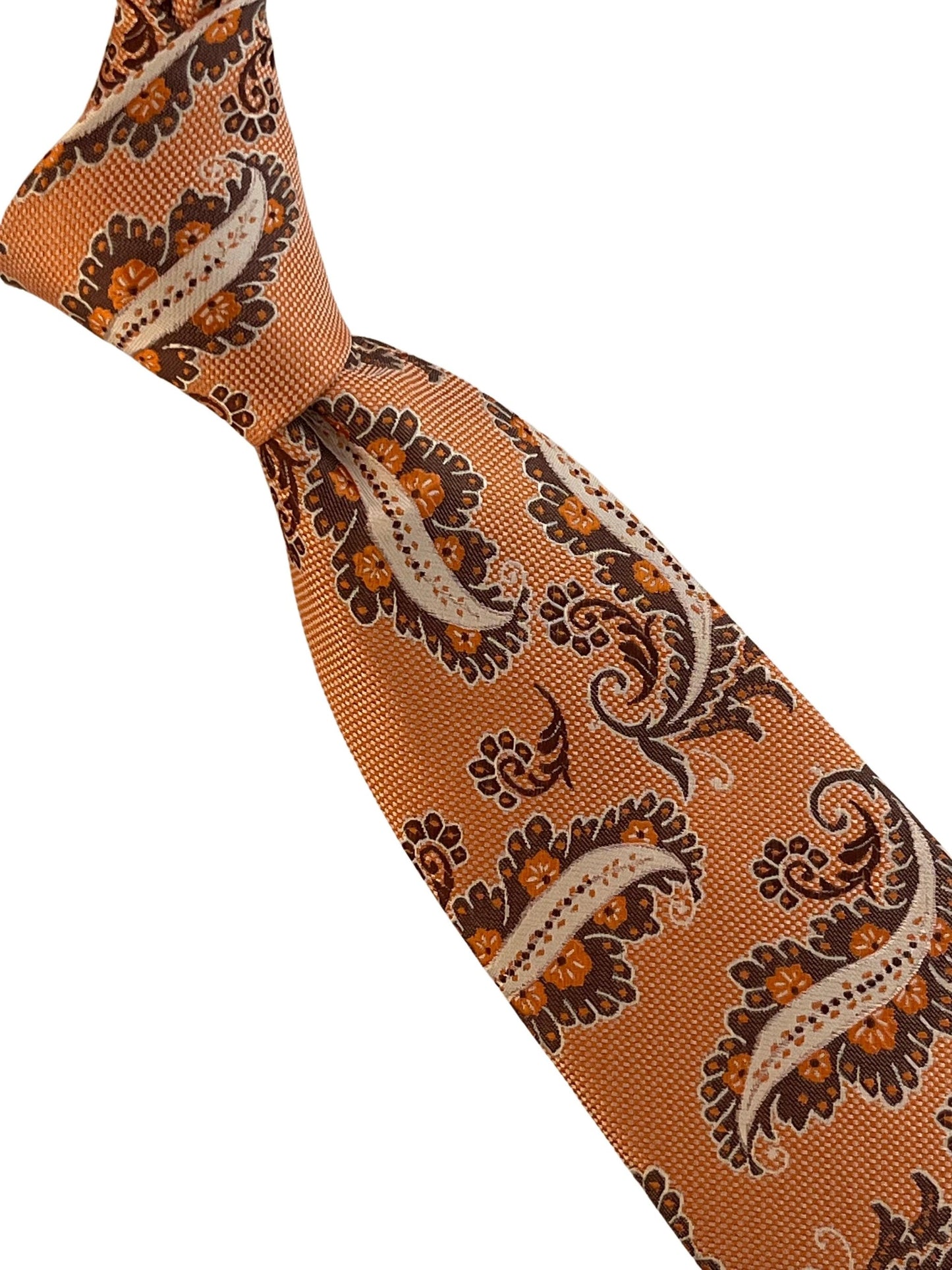 Apricot peach orange paisley necktie by Frederick Thomas Handmade Mens Ties