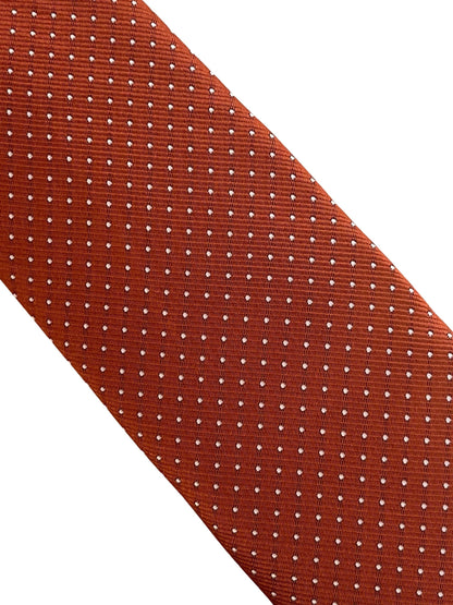 Burnt Rustic Rusty Copper Brick Orange Brown With White Pin Spots Classic Tie - Handcrafted Textured Finish by Frederick Thomas Handmade Mens Ties