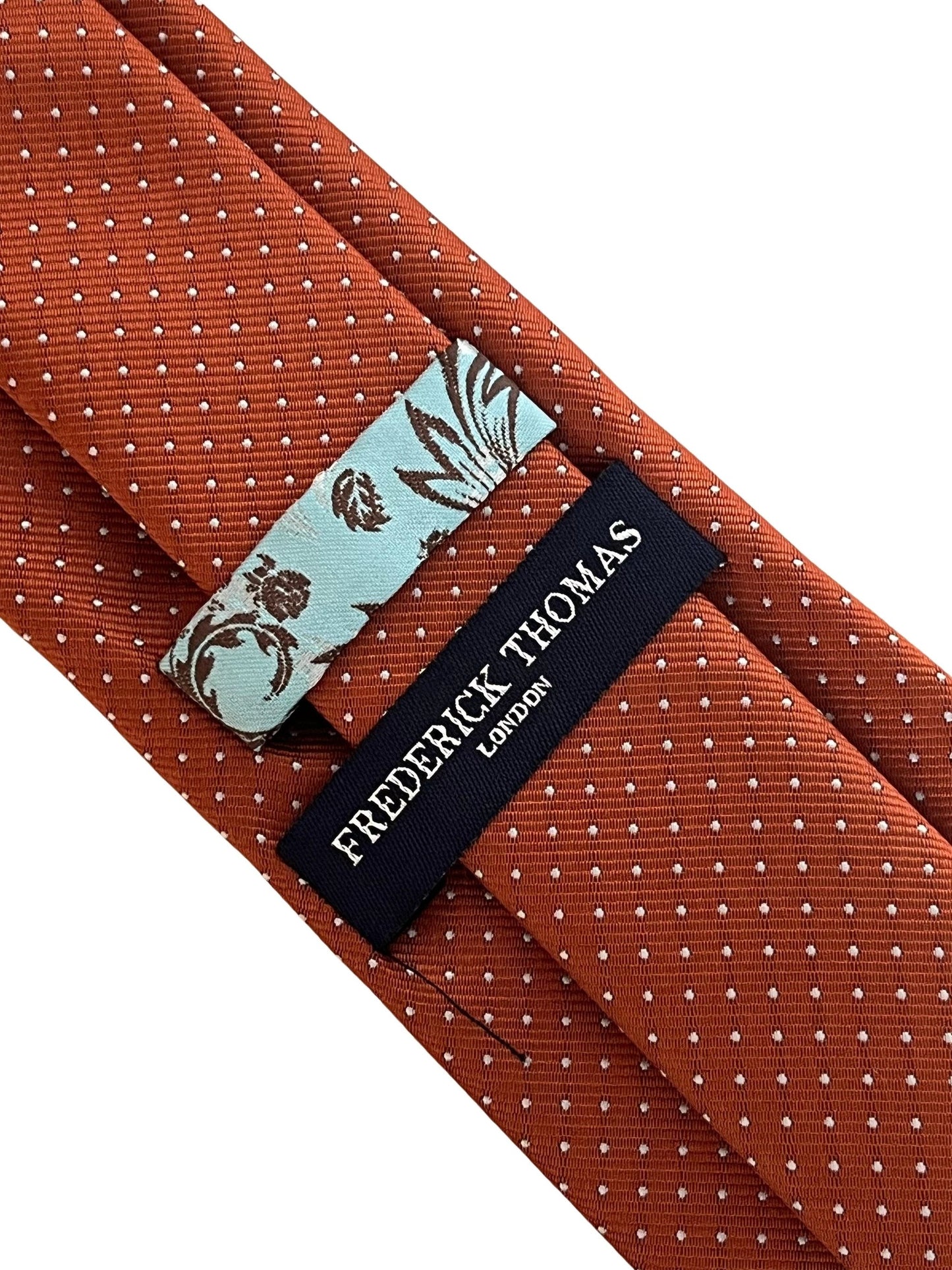 Burnt Rustic Rusty Copper Brick Orange Brown With White Pin Spots Classic Tie - Handcrafted Textured Finish by Frederick Thomas Handmade Mens Ties
