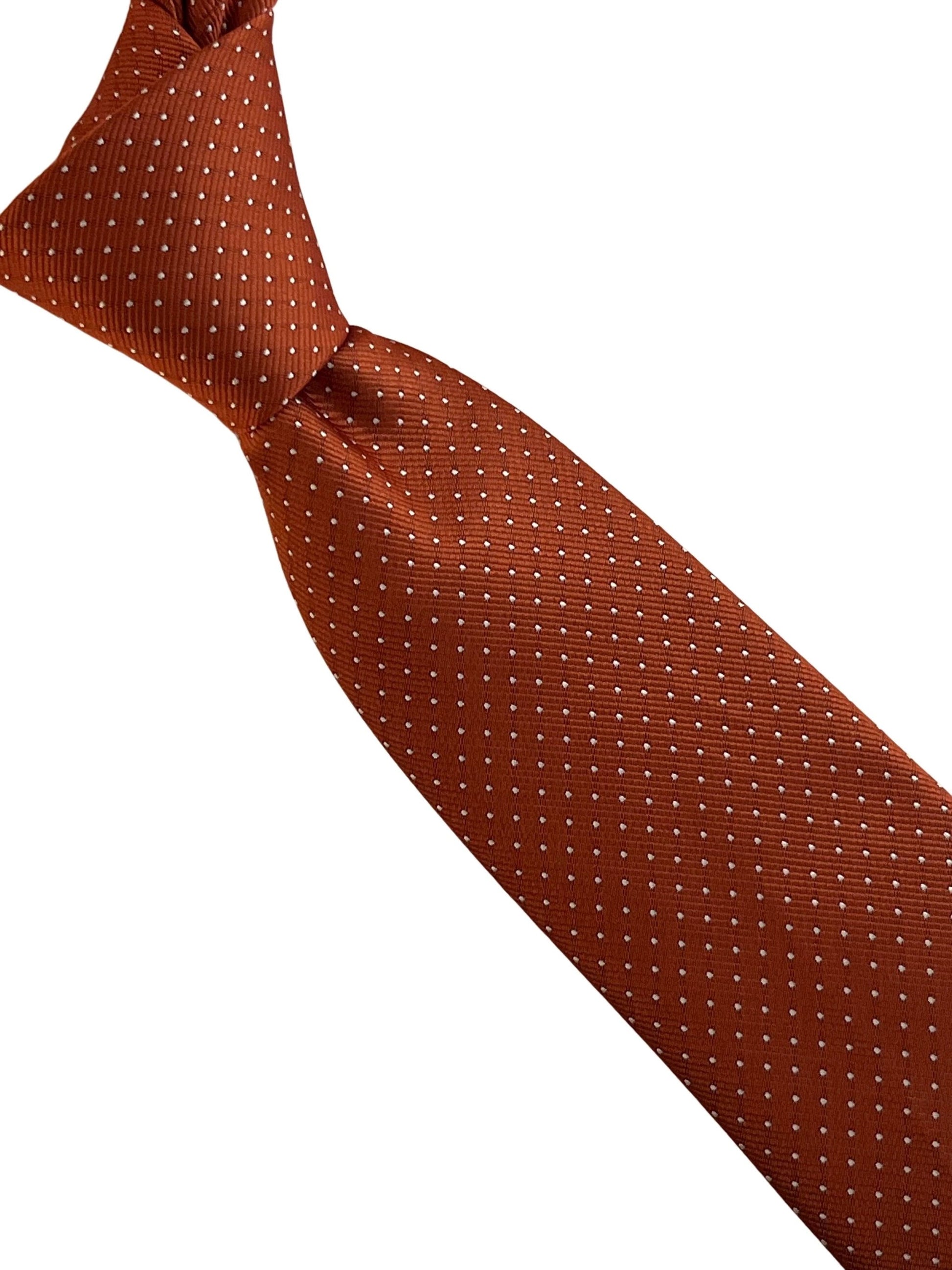 Burnt Rustic Rusty Copper Brick Orange Brown With White Pin Spots Classic Tie - Handcrafted Textured Finish by Frederick Thomas Handmade Mens Ties