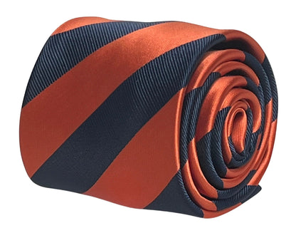 Burnt orange and navy blue barber stripe tie by Frederick Thomas Handmade Mens Ties