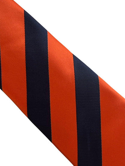 Burnt orange and navy blue barber stripe tie by Frederick Thomas Handmade Mens Ties