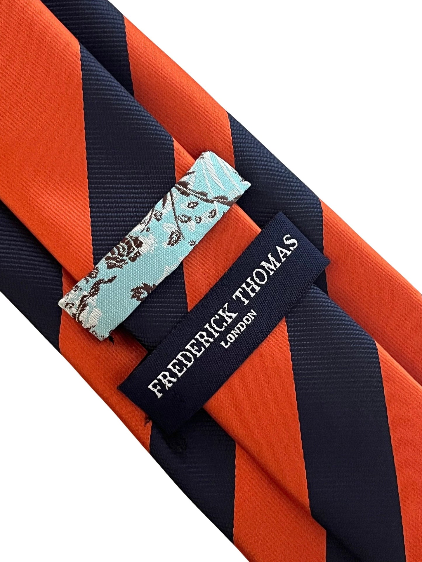 Burnt orange and navy blue barber stripe tie by Frederick Thomas Handmade Mens Ties