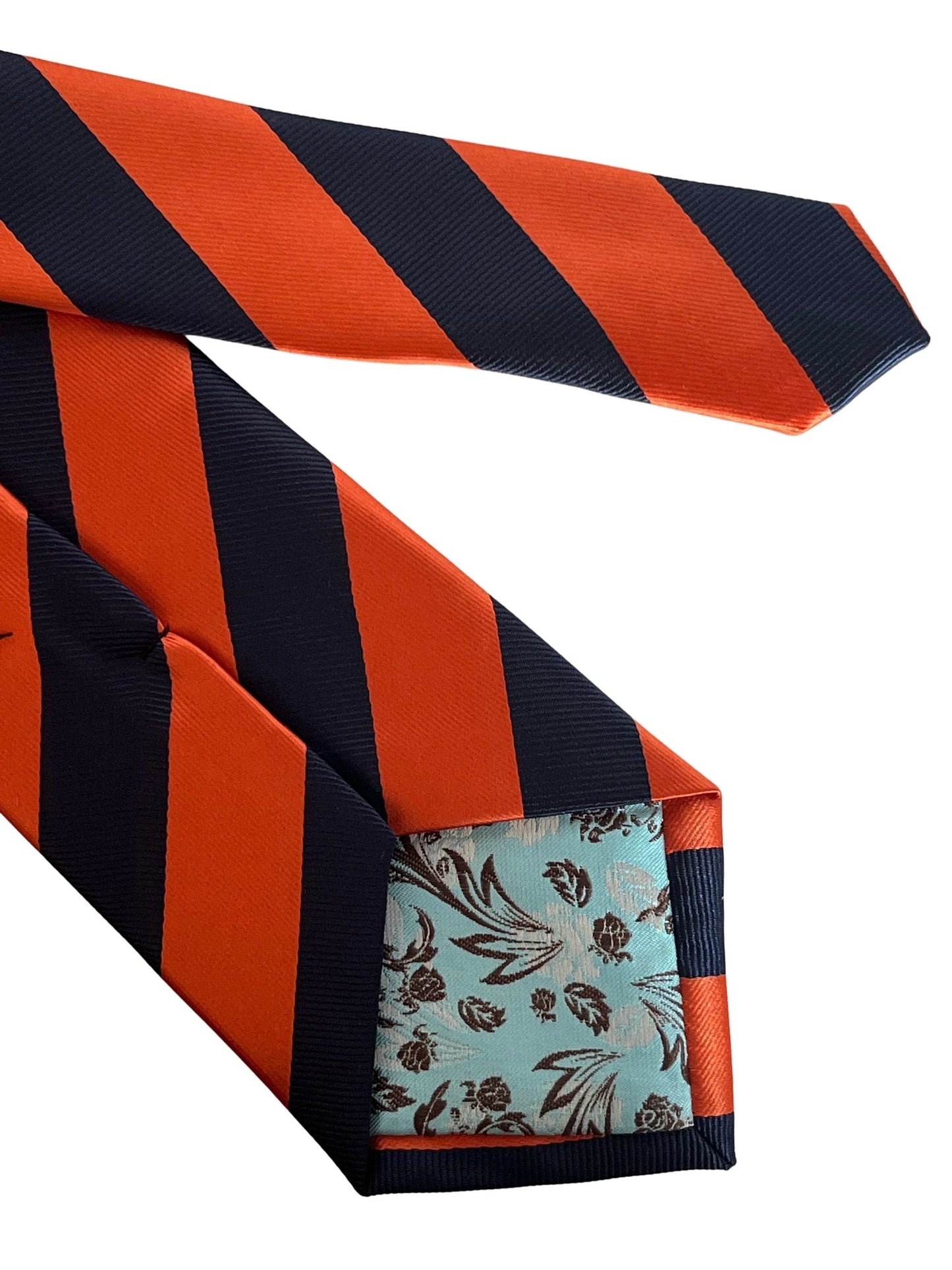 Burnt orange and navy blue barber stripe tie by Frederick Thomas Handmade Mens Ties