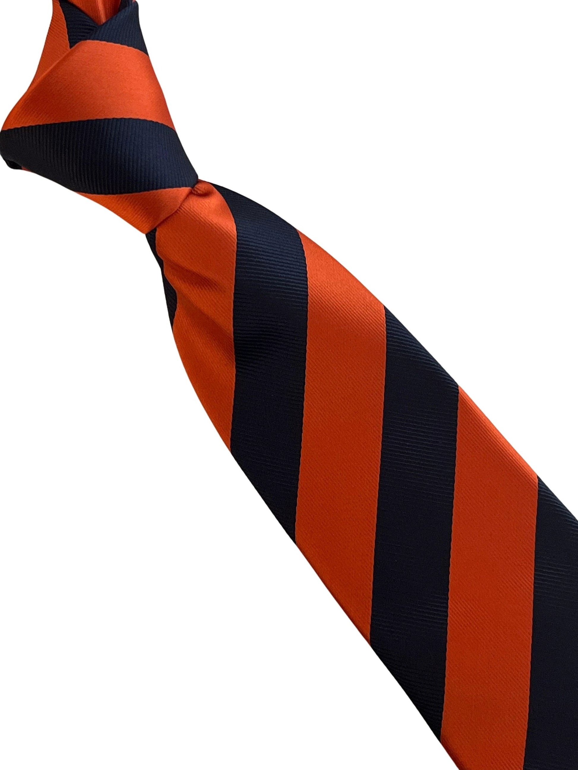 Burnt orange and navy blue barber stripe tie by Frederick Thomas Handmade Mens Ties