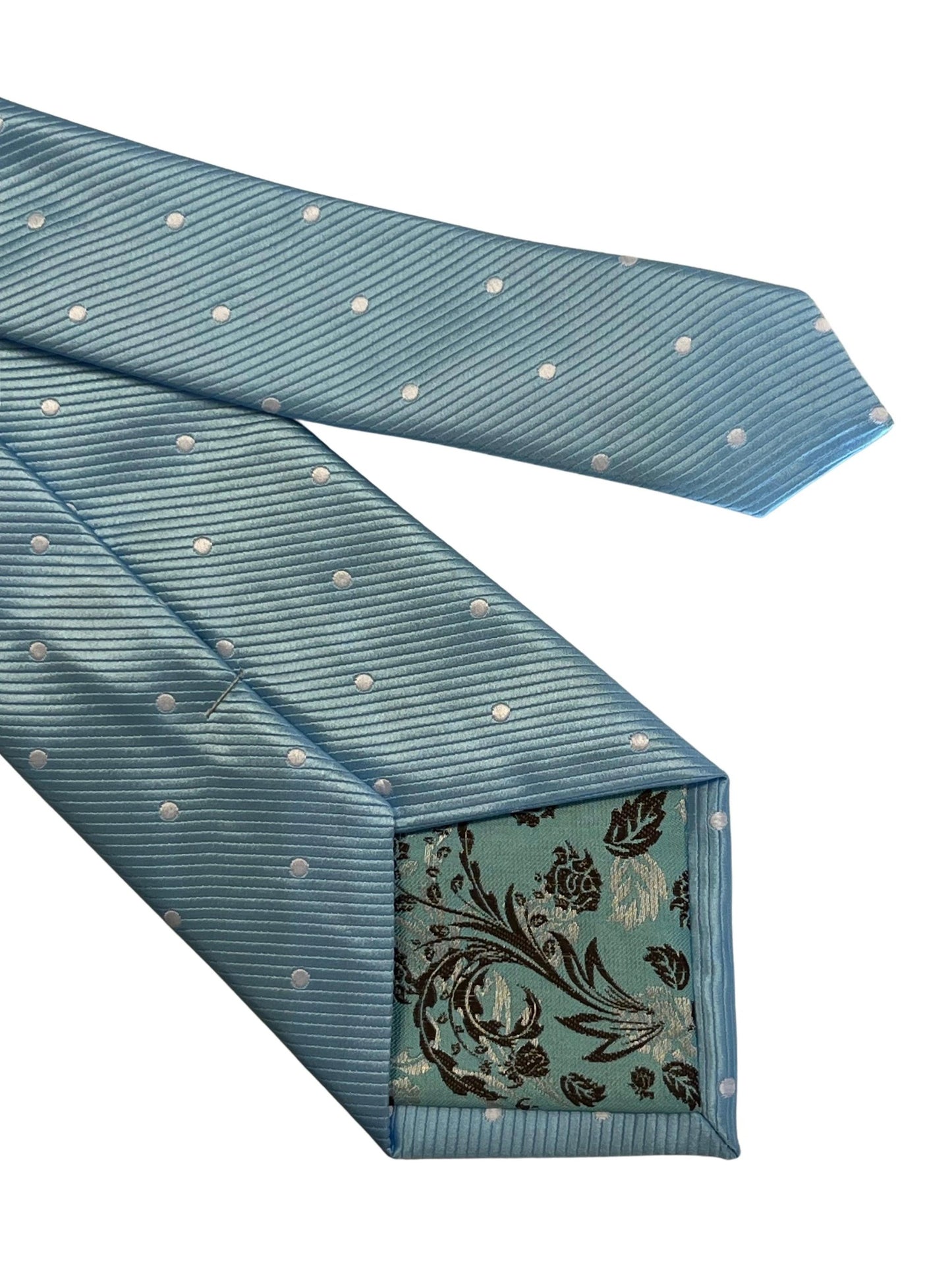Light blue pastel cornflower sky powder blue tie with white polka spots by Frederick Thomas Handmade Mens Ties
