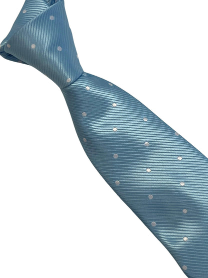 Light blue pastel cornflower sky powder blue tie with white polka spots by Frederick Thomas Handmade Mens Ties