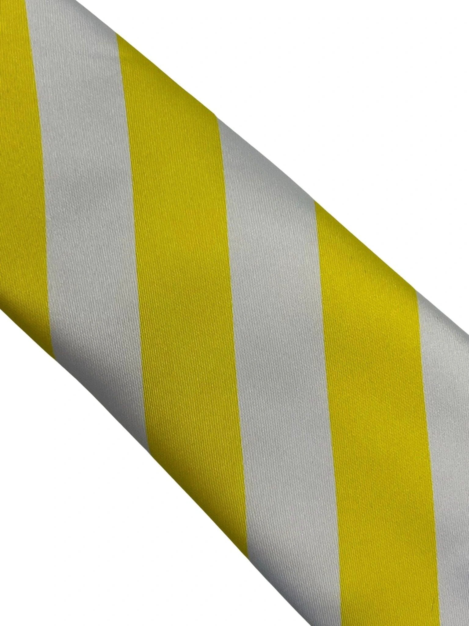 Bright lemon sunshine yellow and white barber stripe tie by Frederick Thomas Handmade Mens Ties