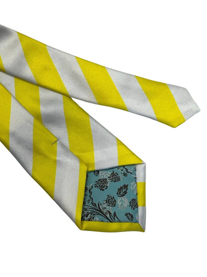 Bright lemon sunshine yellow and white barber stripe tie by Frederick Thomas Handmade Mens Ties