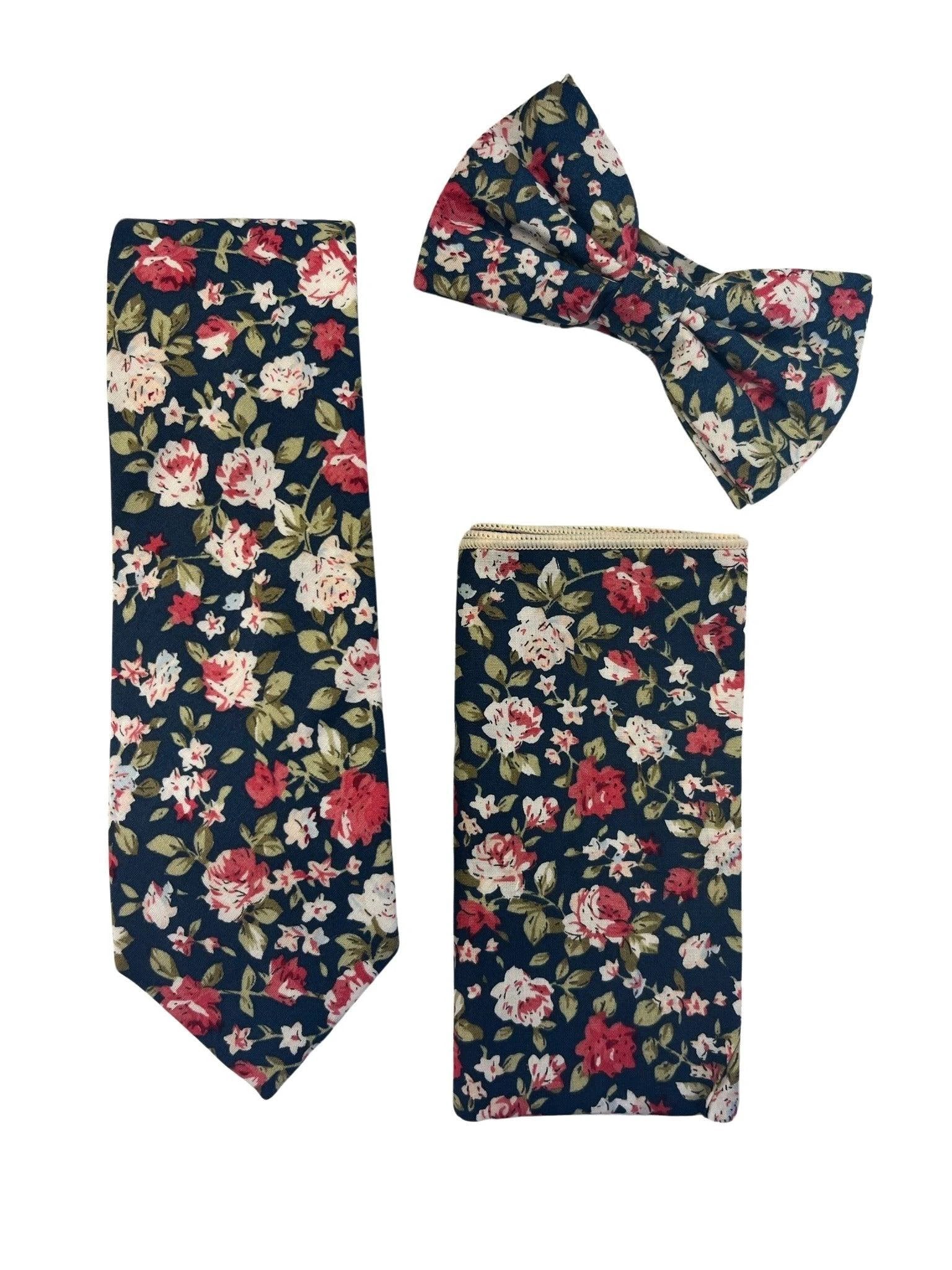 Navy with pink peony rose flower floral design cotton pocket square by Frederick Thomas Handmade Mens Ties