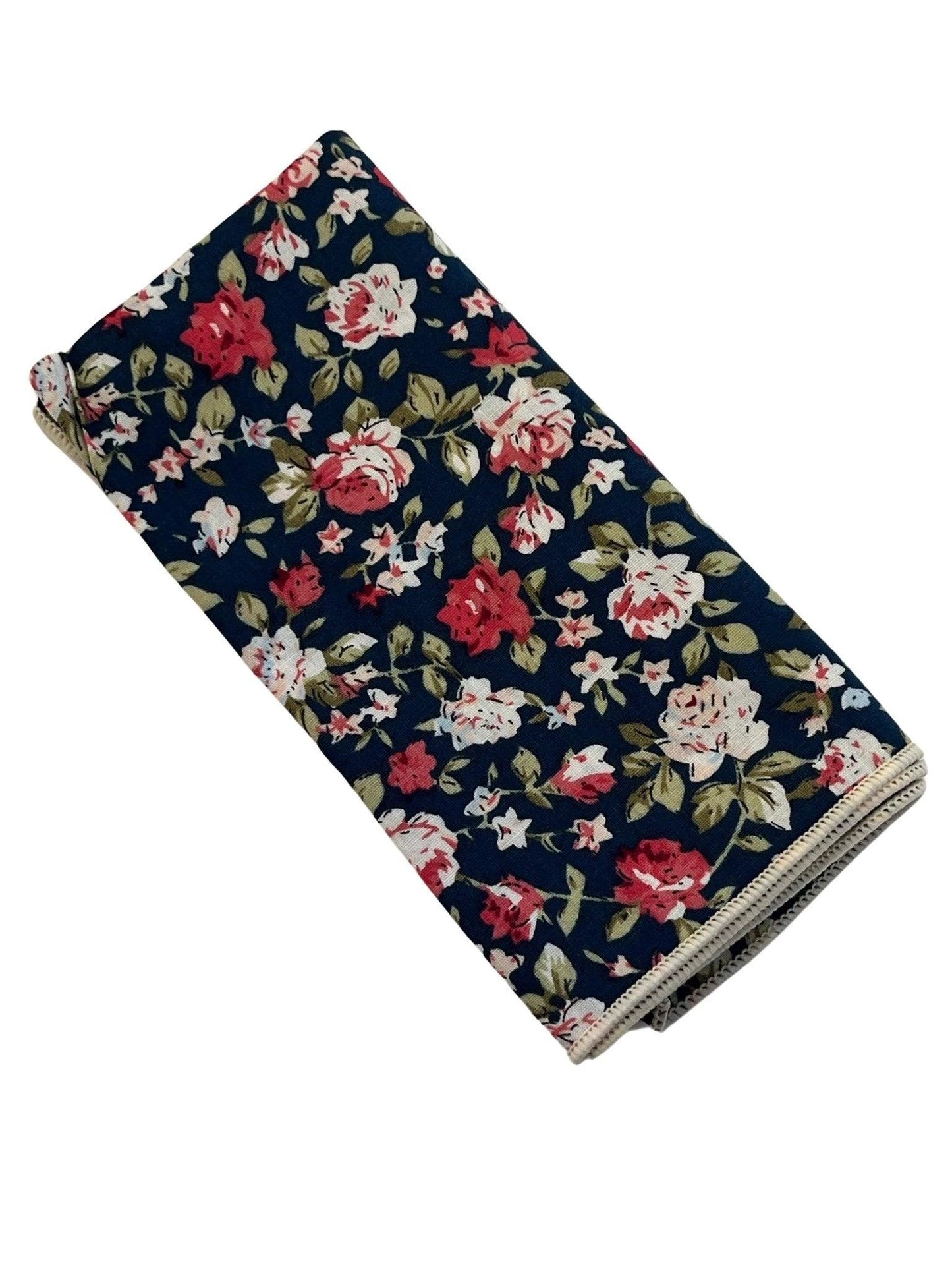 Navy with pink peony rose flower floral design cotton pocket square by Frederick Thomas Handmade Mens Ties