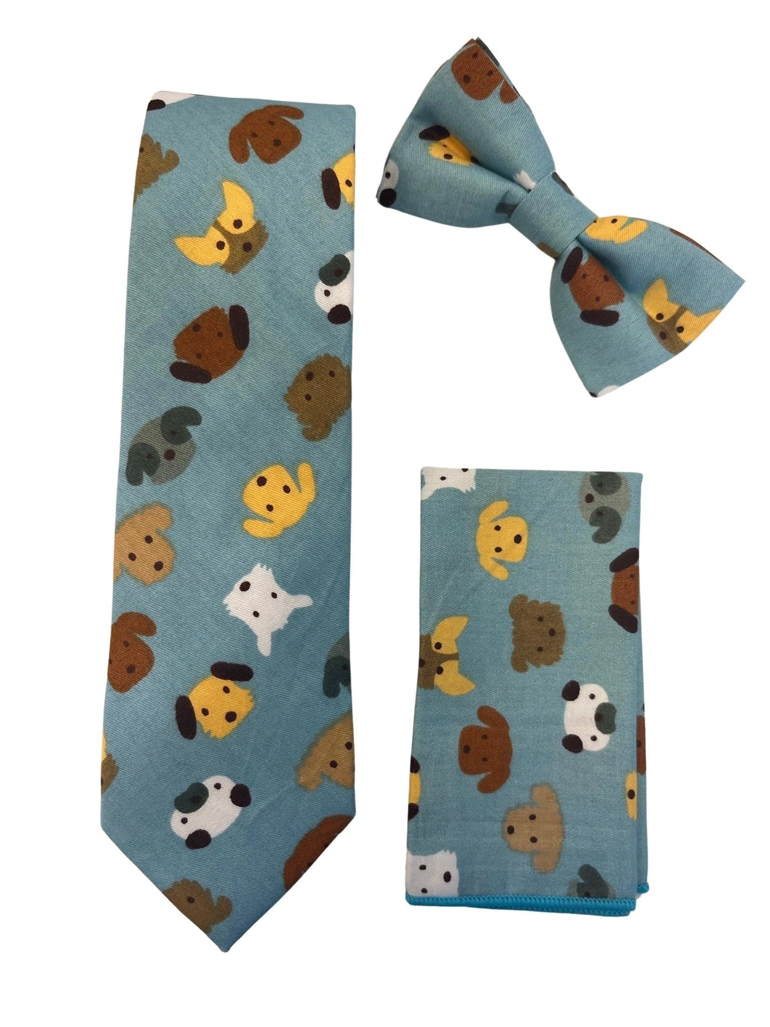 Medium denim blue child's bow tie with cute dog puppy design by Frederick Thomas Handmade Mens Ties