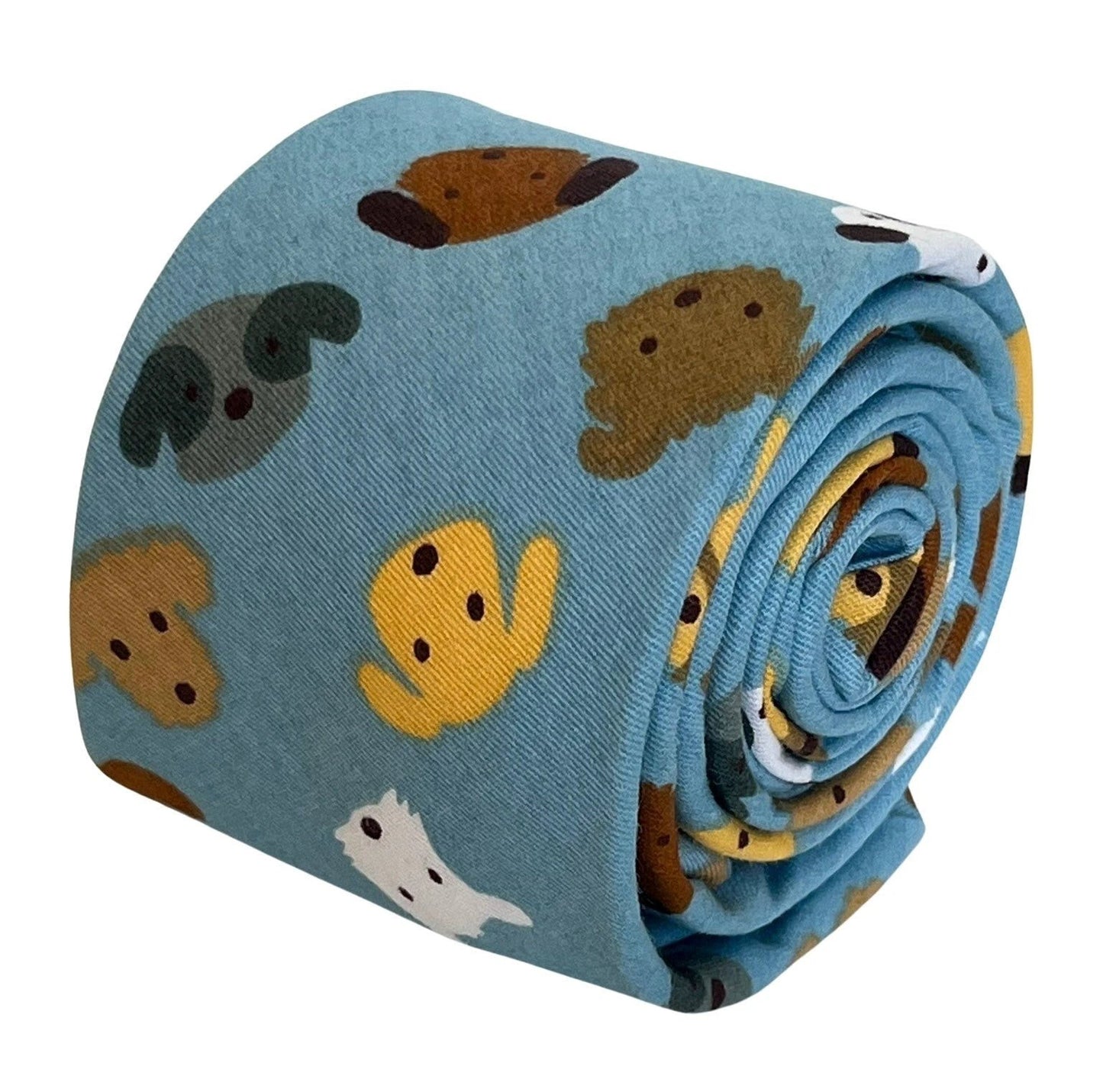 Medium Denim Blue Tie With Cute Dog Puppy Design - Handmade From Frederick Thomas For Refined Yet Playful Style by Frederick Thomas Handmade Mens Ties