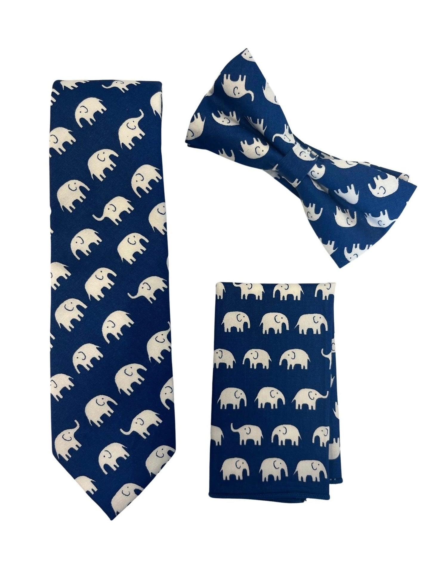 Navy dark blue pocket square with elephant design by Frederick Thomas Handmade Mens Ties