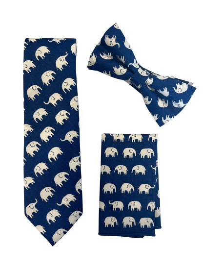 Navy dark blue pocket square with elephant design by Frederick Thomas Handmade Mens Ties