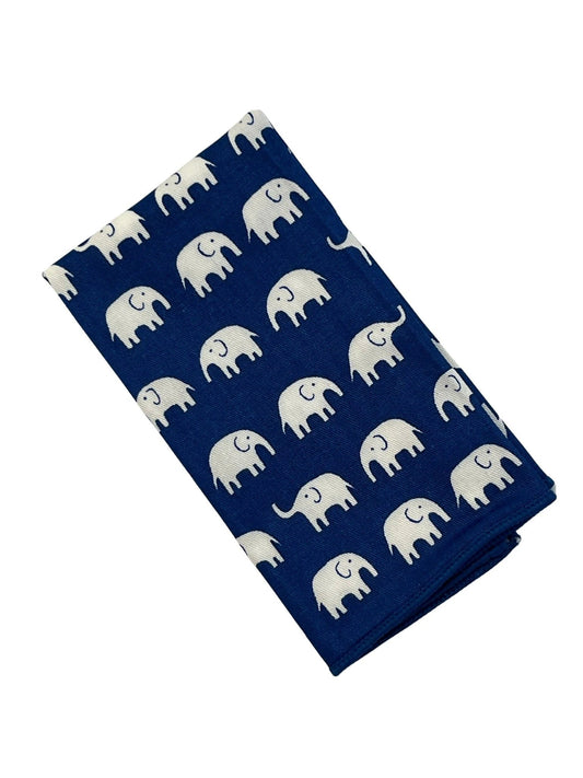 Navy dark blue pocket square with elephant design by Frederick Thomas Handmade Mens Ties
