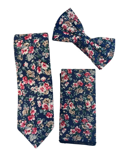 Navy with English wildflower garden, rose, daisy, flower, floral design cotton pocket square by Frederick Thomas Handmade Mens Ties