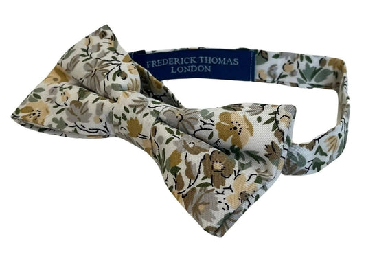 Ivory cotton English wildflower garden design cotton child's bow-tie by Frederick Thomas Handmade Mens Ties