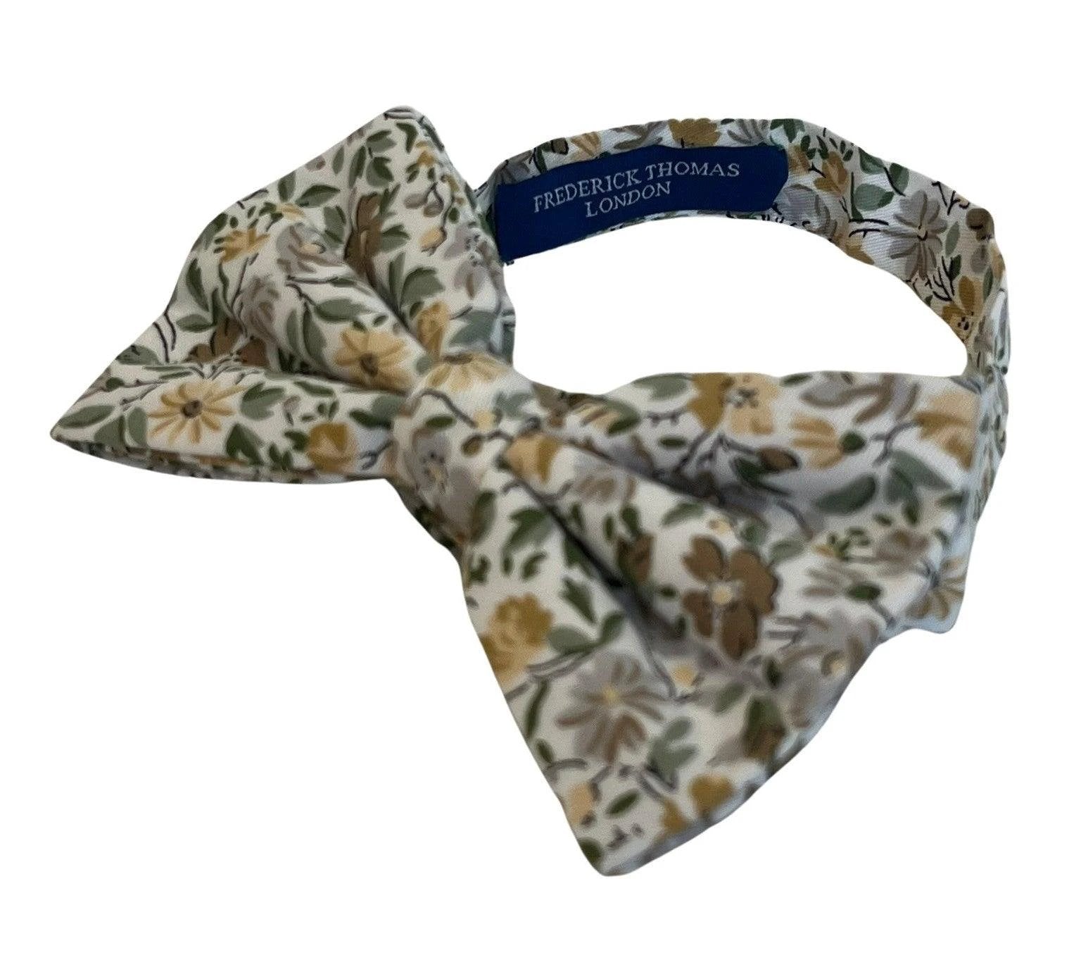 Ivory cotton English wildflower garden design cotton child's bow-tie by Frederick Thomas Handmade Mens Ties