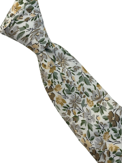 Ivory cotton English wildflower garden design cotton tie by Frederick Thomas Handmade Mens Ties