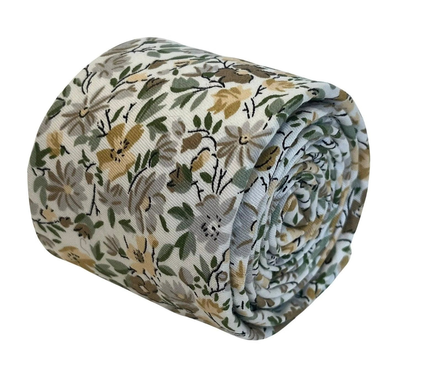 Ivory cotton English wildflower garden design cotton tie by Frederick Thomas Handmade Mens Ties