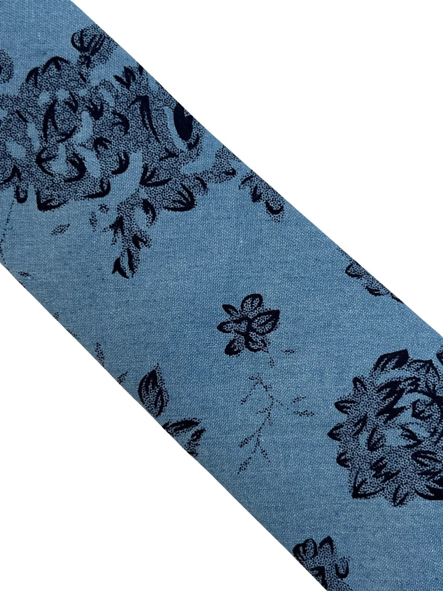 Medium Denim Blue Stencil English Wild-Flower Floral Design Cotton Tie - Handmade Statement Piece for Professionals by Frederick Thomas Handmade Mens Ties