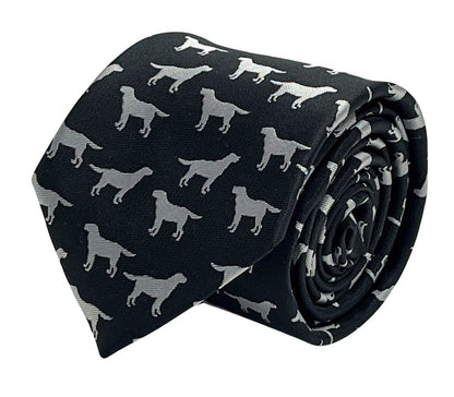 Black tie with labrador golden retriever dog silhouette by Frederick Thomas Handmade Mens Ties