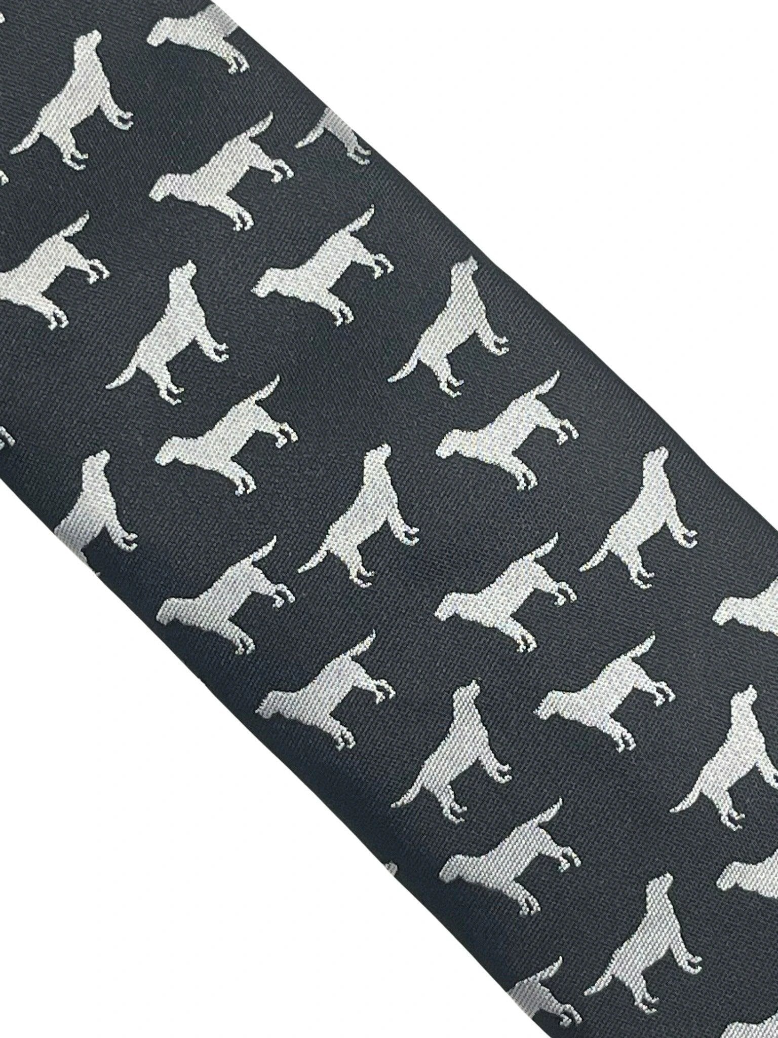 Black tie with labrador golden retriever dog silhouette by Frederick Thomas Handmade Mens Ties