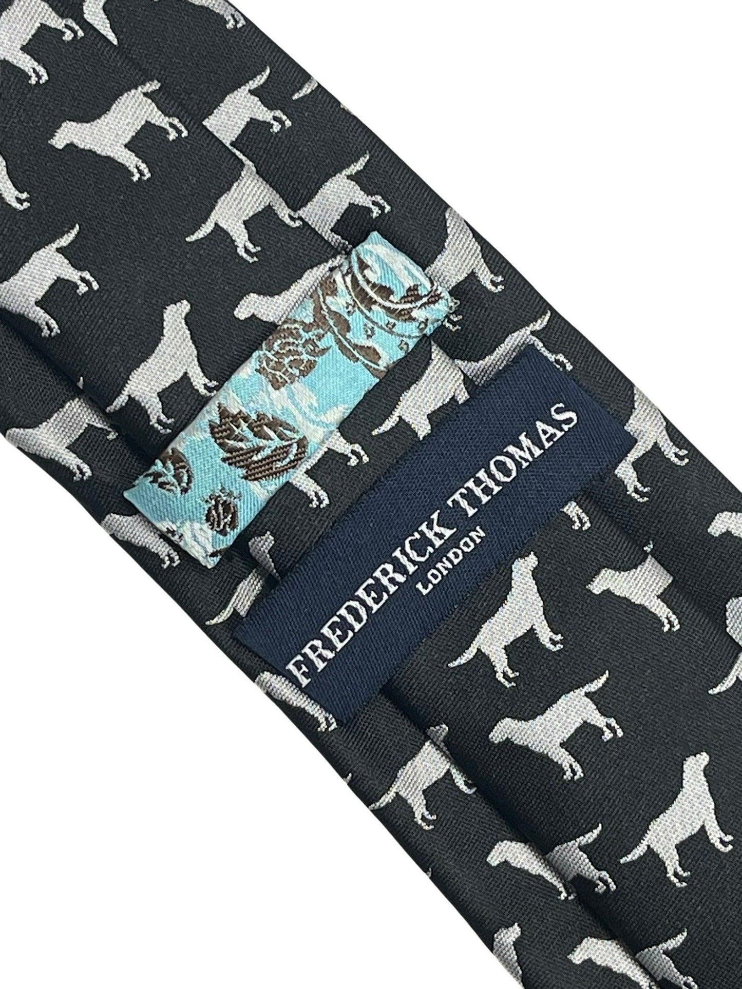 Black tie with labrador golden retriever dog silhouette by Frederick Thomas Handmade Mens Ties