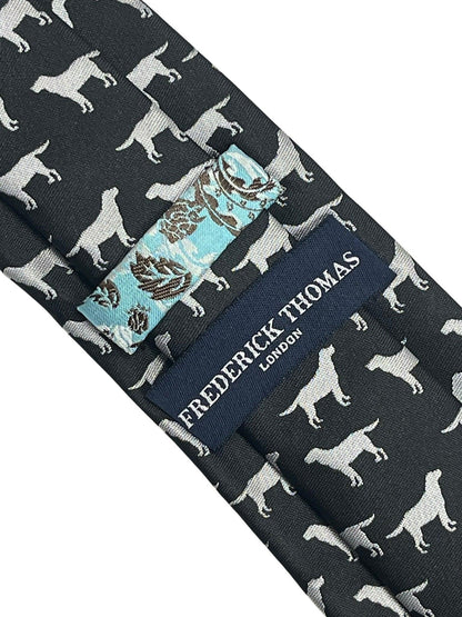 Black tie with labrador golden retriever dog silhouette by Frederick Thomas Handmade Mens Ties