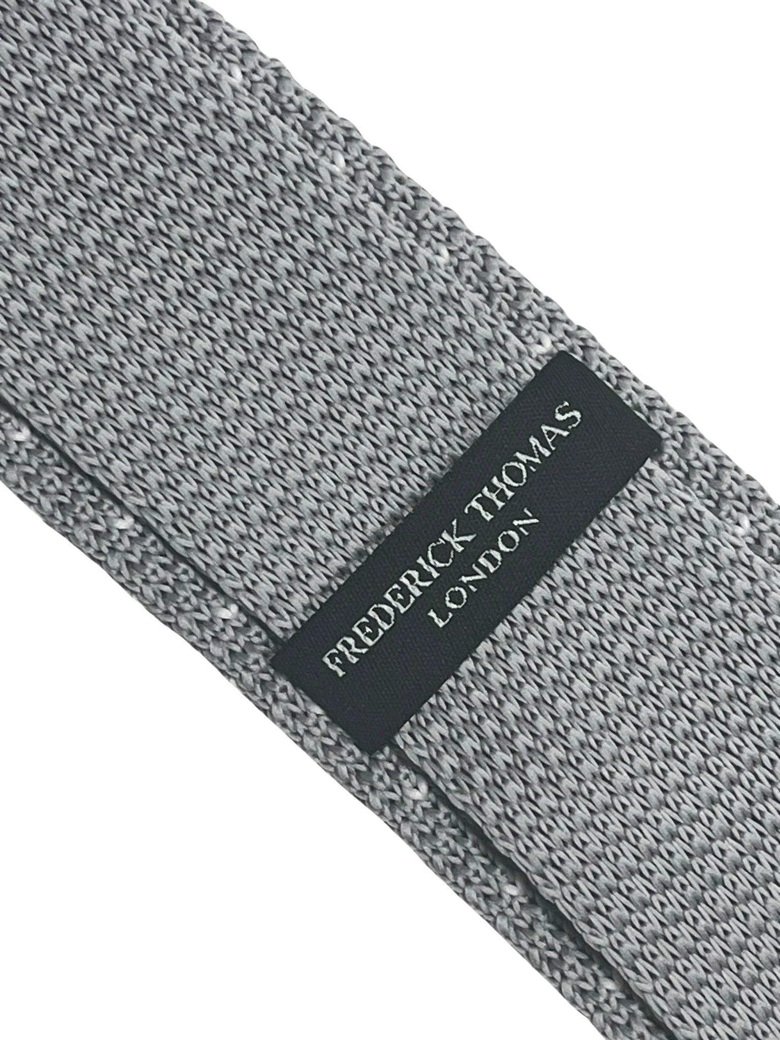 Light silver grey knitted tie with white pin spots by Frederick Thomas Handmade Mens Ties