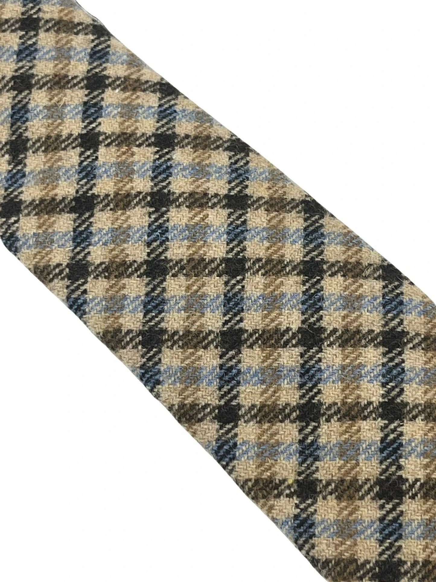 Beige taupe brown blue check wool tie by Frederick Thomas Handmade Mens Ties