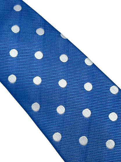 Medium electric blue tie with white polka spots by Frederick Thomas Handmade Mens Ties