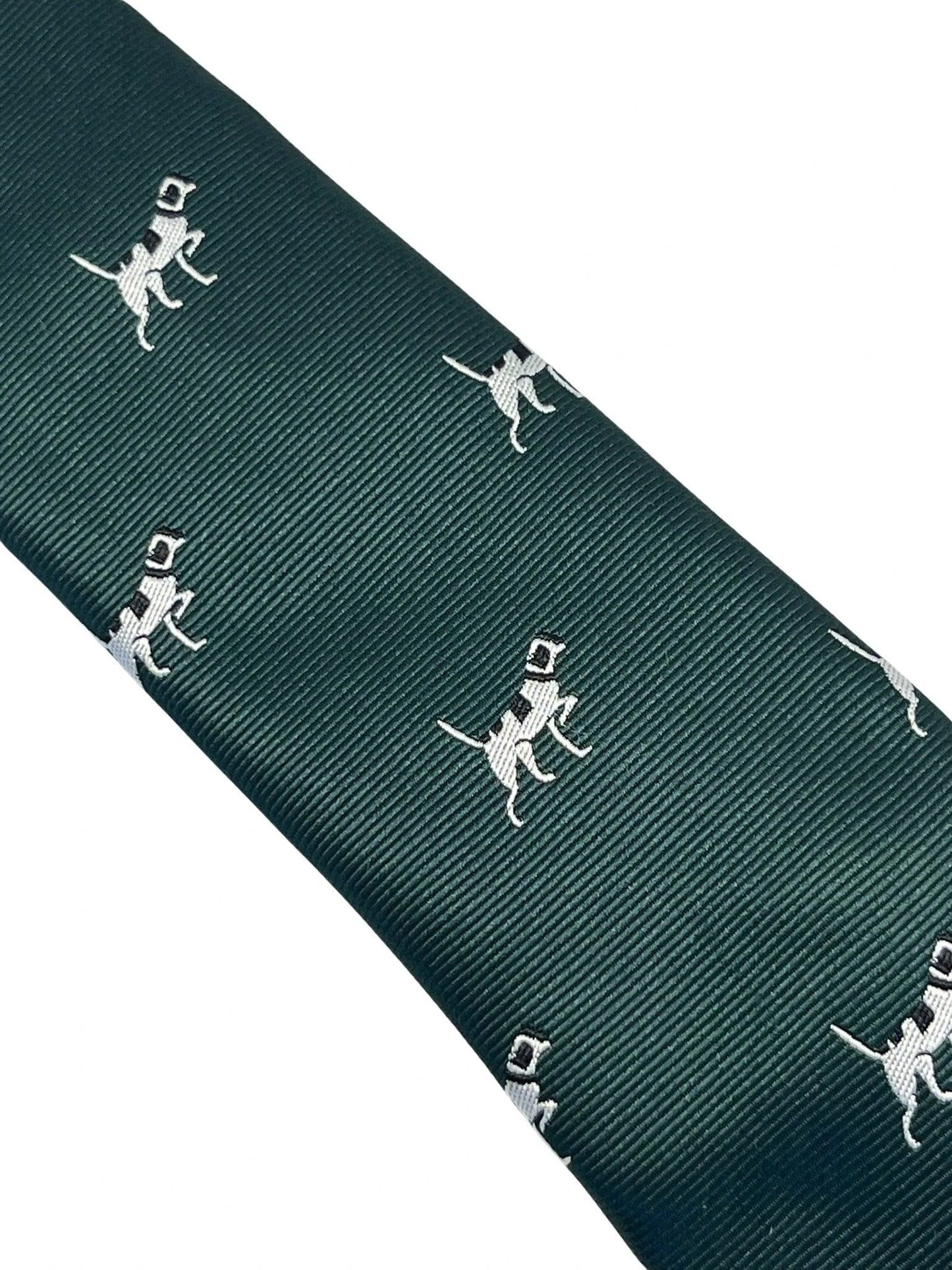 Dark Forest Racing Green Tie With Beagle Bloodhound Hunting Design - Handmade Luxury For The Discerning Professional by Frederick Thomas Handmade Mens Ties