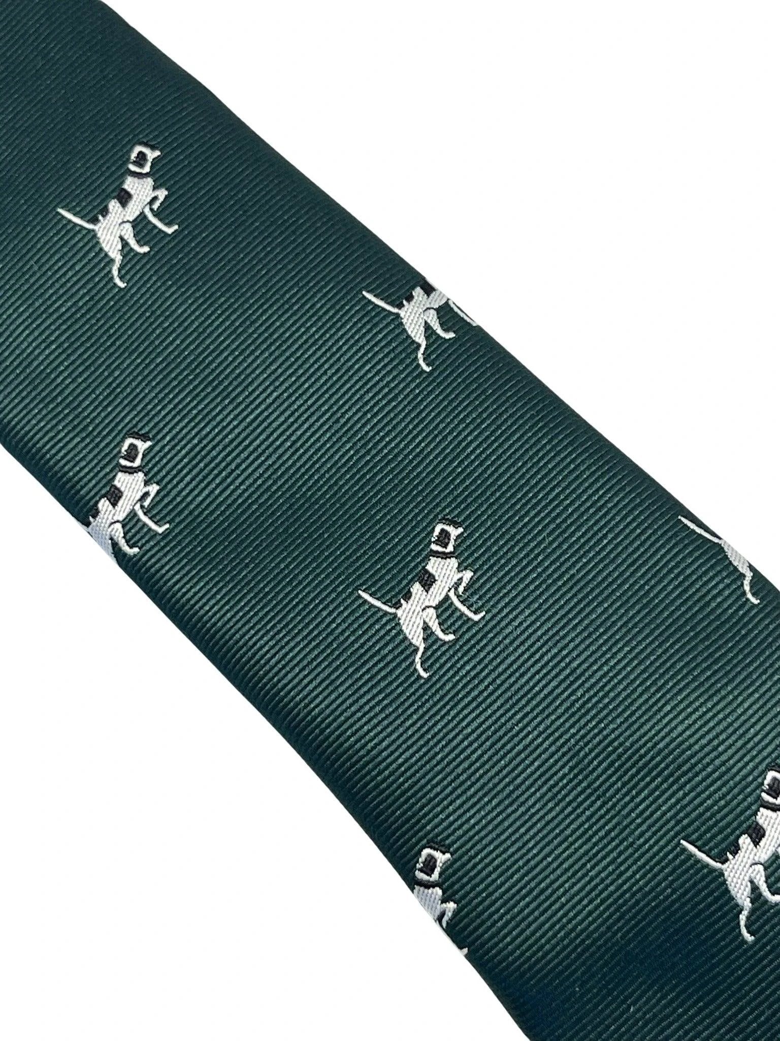 Dark Forest Racing Green Tie With Beagle Bloodhound Hunting Design - Handmade Luxury For The Discerning Professional by Frederick Thomas Handmade Mens Ties