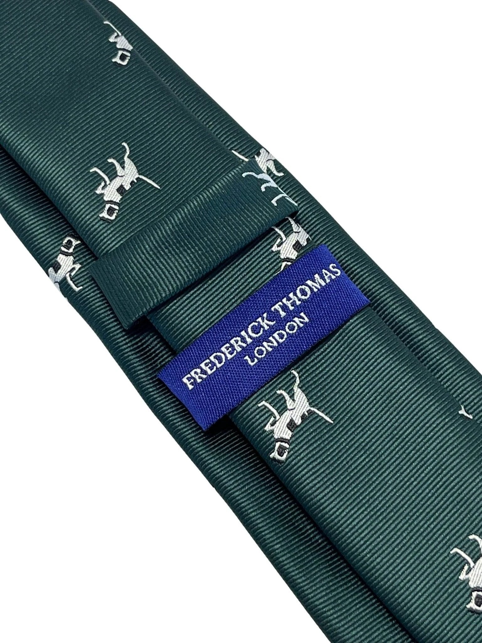 Dark Forest Racing Green Tie With Beagle Bloodhound Hunting Design - Handmade Luxury For The Discerning Professional by Frederick Thomas Handmade Mens Ties