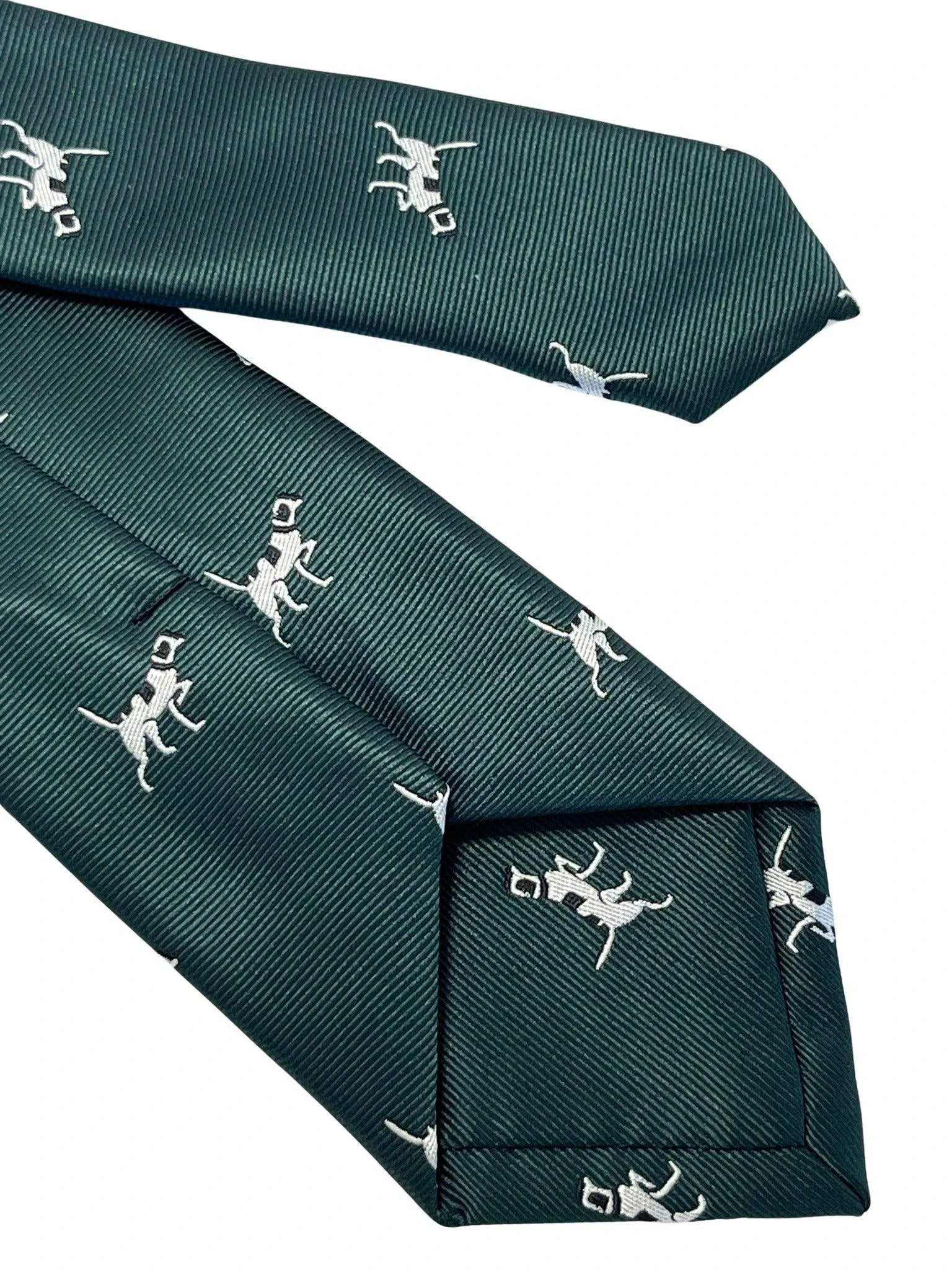 Dark Forest Racing Green Tie With Beagle Bloodhound Hunting Design - Handmade Luxury For The Discerning Professional by Frederick Thomas Handmade Mens Ties