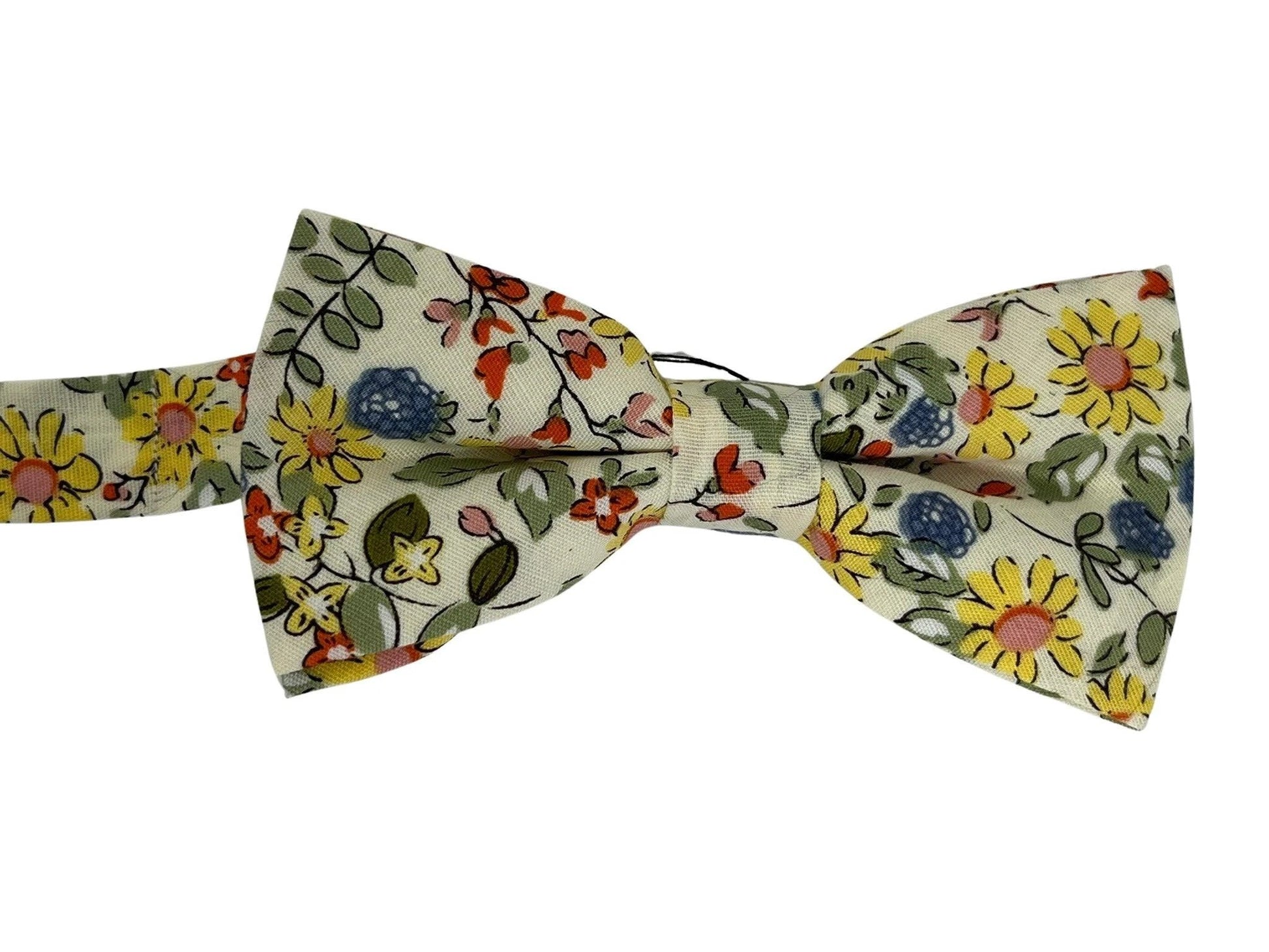English Yellow Wildflower Floral Garden Cotton Child's Bow Tie - Sunny Garden Charm For Formal And Smart Casual Wear by Frederick Thomas Handmade Mens Ties