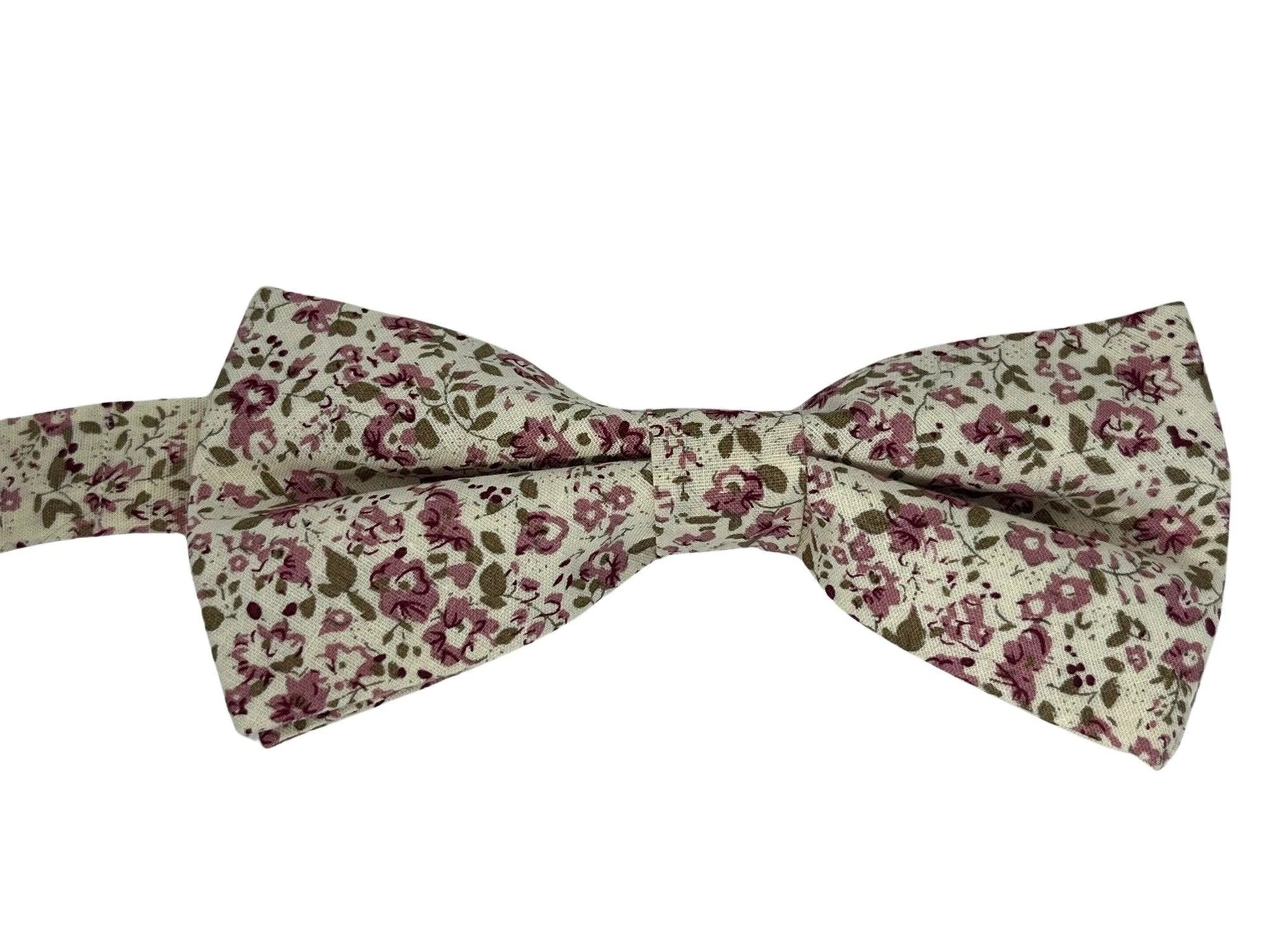 English Pink Red Floral Wildflower Garden Adult Cotton Bow Tie - Soft Cotton Comfort for Formal Wear by Frederick Thomas Handmade Mens Ties