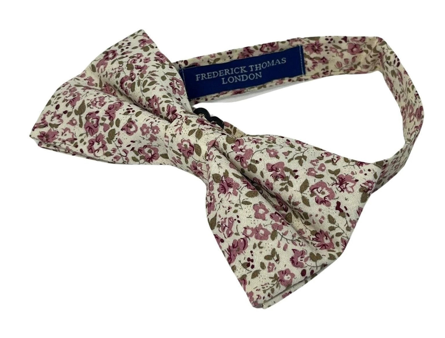 English Pink Red Floral Wildflower Garden Adult Cotton Bow Tie - Soft Cotton Comfort for Formal Wear by Frederick Thomas Handmade Mens Ties
