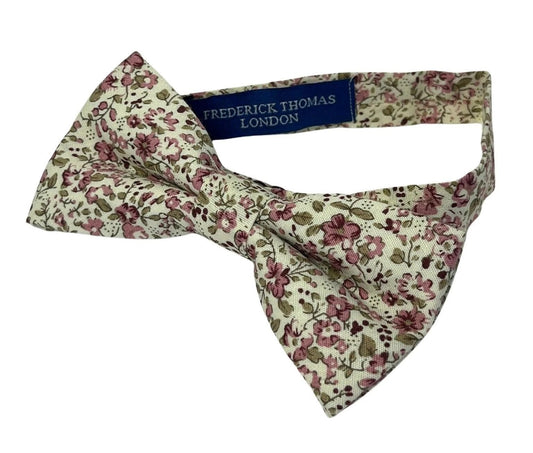 English Pink Red Floral Wildflower Garden Child's Cotton Bow Tie - Handcrafted Country Garden Style For Smart Occasions by Frederick Thomas Handmade Mens Ties
