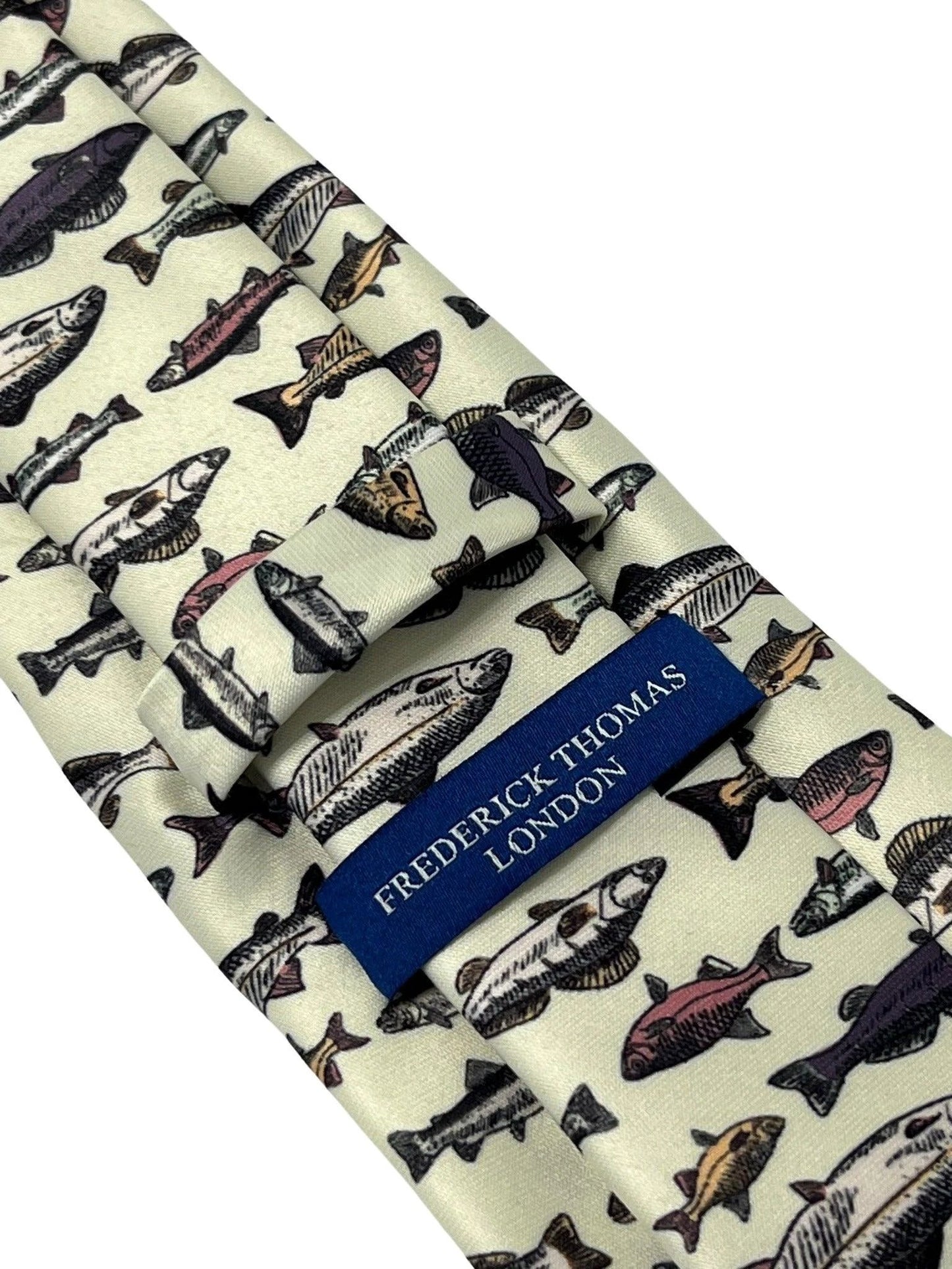 Ivory cream tie with bass carp trout sea fish-ing by Frederick Thomas Handmade Mens Ties