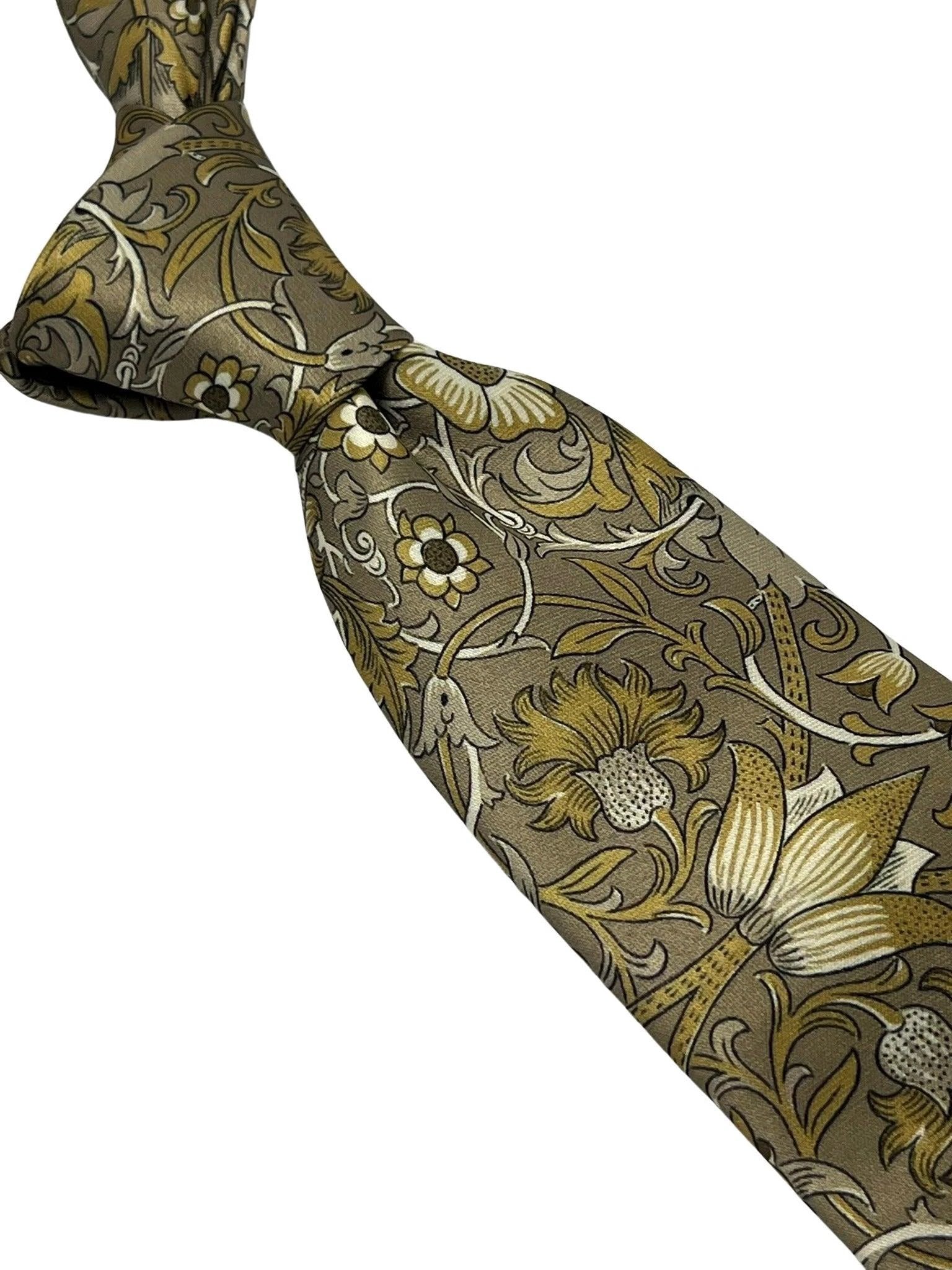 Golden beige floral William Morris liberty style tie by Frederick Thomas Handmade Mens Ties