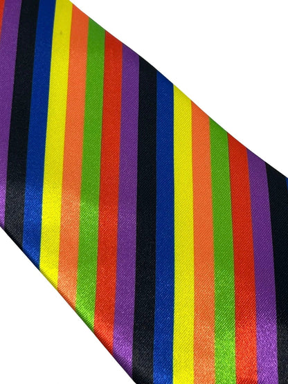 Multicoloured rainbow stripe tie by Frederick Thomas Handmade Mens Ties