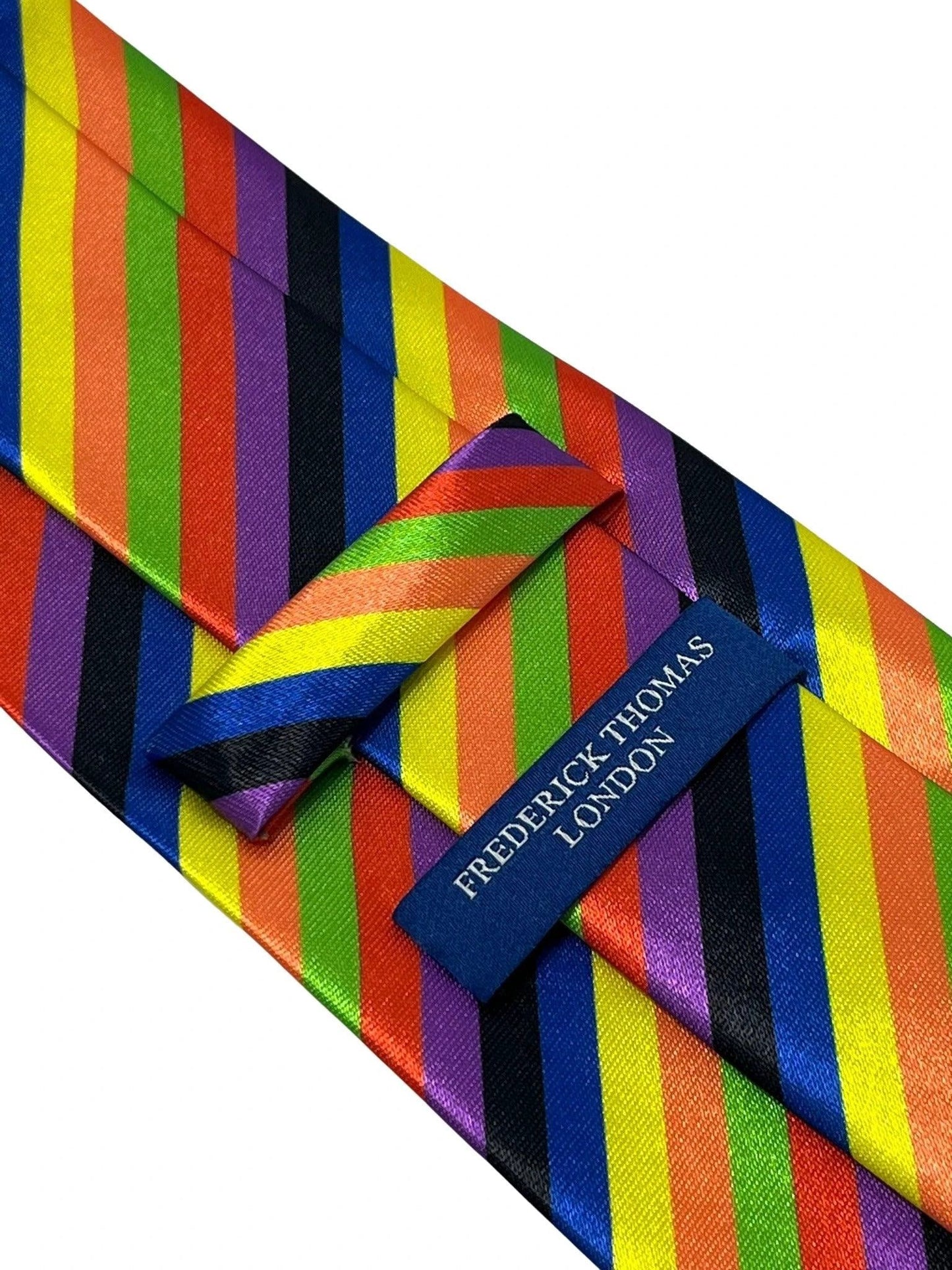 Multicoloured rainbow stripe tie by Frederick Thomas Handmade Mens Ties